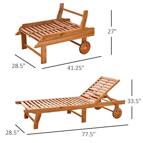 Outsunny US84B-2100131 Outdoor Folding Chaise Lounge Chair Recliner With Wheels, Acacia Wood Frame thumb #2