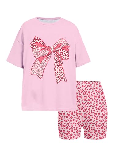 Verdusa Conjunto de 2 peças para meninas com estampa de leopardo e short de motociclista, Multicor,