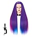 26"-28" Mannequin Head Hair Styling Training Head Manikin Cosmetology Doll Head Synthetic Fiber Hair Hairdressing Training Model With Free Clamp (Colorful Hair)