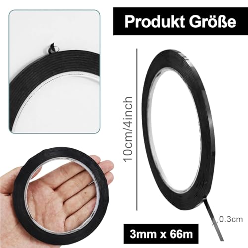 EASYKEENECOM 2 Rollen schwarzes Whiteboard-Klebeband, 3mm x 66m, selbstklebendes Markierungsband für Whiteboards, perfekt für Rasterlinien, Diagramme und Markierungen im Büro, Schule oder zu Hause