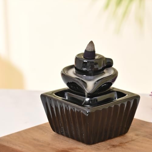 Image of Ceramic Backflow Smoke Fountain Incense Holder for Home Decor Gifts with 20 Smoke Cones by Craftam