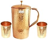 kupferkanne berlin  SKAVIJ Kupferkrug mit 2 trinkgläsern gehämmert stil wasserkrug mit deckel (1,6 liter)