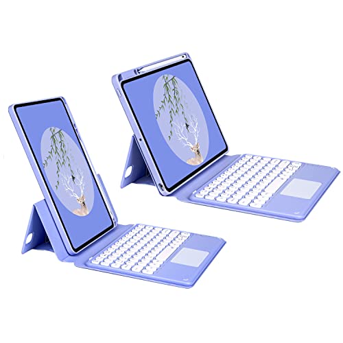 キーボード ケース iPad 第9世代 2021/第8世代 2020/第7世代 2019/iPad Air 3/iPad Pro 10.5 タッチパッド付き 横型/縦型 スタンド 磁気着脱式 Bluetooth 日本語キーボード 透明バックカバー,紫色