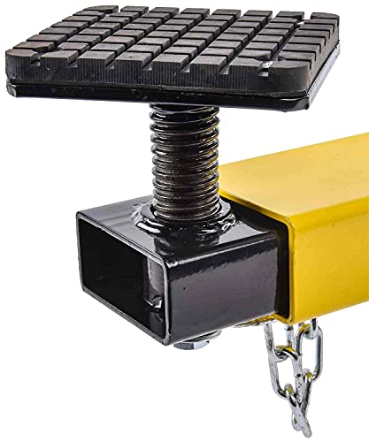 Jegs Cross Beam Jack Adapter - Fits On Any Floor Jack Cross Beam With 1-1/8 “ Diameter Saddle Stud - 1.5 To 2 Ton Capacity, Adjusts From 28” To 36”, Rubber Lift Pads - Black And Yellow Finish #TOP2
