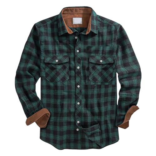 Strickjacke Herren Arbeitspullover Herren Fleecejacke Männer Casual Langarm Button Down Kariert Hemd Mit Brusttasche Flanell Regular Fit Karohemd Winter Coat Men Pieces Blazer (2-Dark Green, Xl)