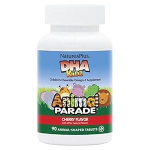 NaturesPlus Animal Parade DHA Children’s Chewables – Natural Cherry Flavor – 90 Chewable Animal-Shaped Tablets – Omega 3…