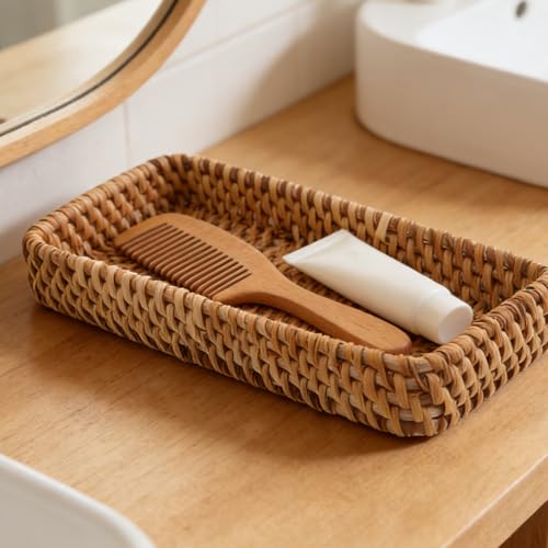 Cesta rectangular de ratán para solucionar el desorden en encimeras estrechas 6