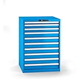lista schrank tutti  LISTA Schubladenschrank, Traglast/Schubl. 75 kg, 10 Schubl.: 50,2x75,7x100 mm, Zylinderschloss, BxTxH 717x 725x1000 mm, RAL 5012 lichtblau