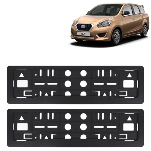 Image of KINGSWAY Go Plus Car Number Plate Frames for All 2015 to 2020 Models of Datsun Car Registration Plate Holders, Black Licence Plate Covers (Front and Rear), Universal Size 51.5 x 14.5 cm