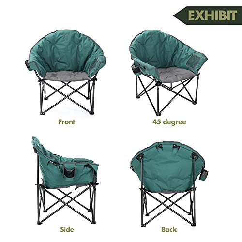 Arrowhead Outdoor Oversized Heavy-Duty Club Folding Camping Chair W/External Pocket, Cup Holder, Portable, Padded, Moon, Round, Saucer, Supports 330Lbs, Carrying Bag, Usa-Based Support #TOP4