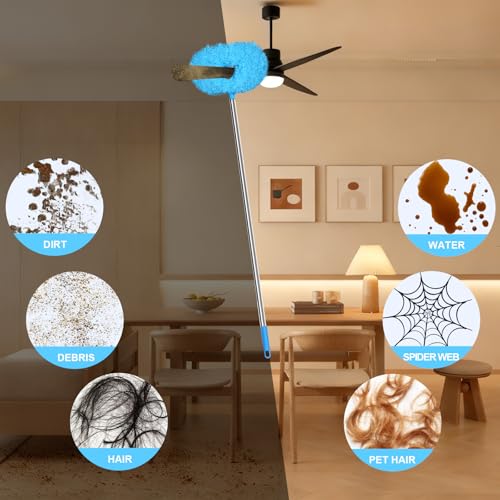 Image of Eunice 13-49.7 Inches Ceiling Fan Duster with Extension Pole, 4-Claw and Round Heads, Adjustable and Removable Fan Cleaner Blade for High Ceiling, Window Door Furniture (Blue)