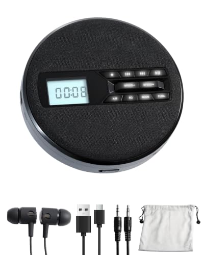 CD Player Portable with Speakers - Rechargeable Personal CD Player for Car and Home Small Fabric Music Player with Backlit Display Anti-Skip AUX/USB Port - Ideal for Audiobooks & Gifts