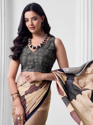 Image of SIRIL Women's Printed Crepe Silk Saree with Unstitched Blouse Piece