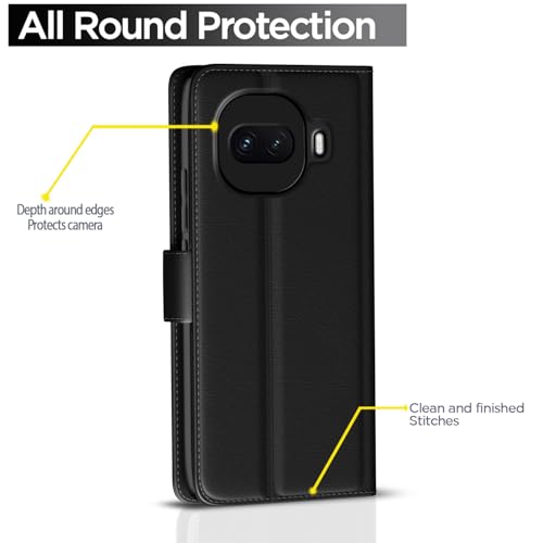 Image of Amazon Basics Flip Cover for iQOO 15R 5G Leather Finish | Wallet Stand and Shock Proof | Inside TPU with Card Pockets | Complete Protection Flip Case (Black)