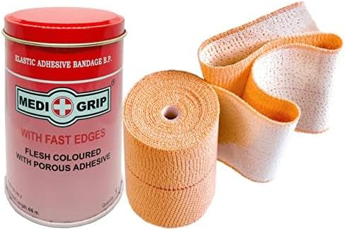 Medigrip Elastic Adhesive Bandage B.P. (10 cm x 4 m) - 1 Roll Tin Pack | Heavy Duty Cotton EAB Tape for Sports Taping, Orthopedic Support & Post-Op Compression | Strong Adhesion & Breathable Fabric