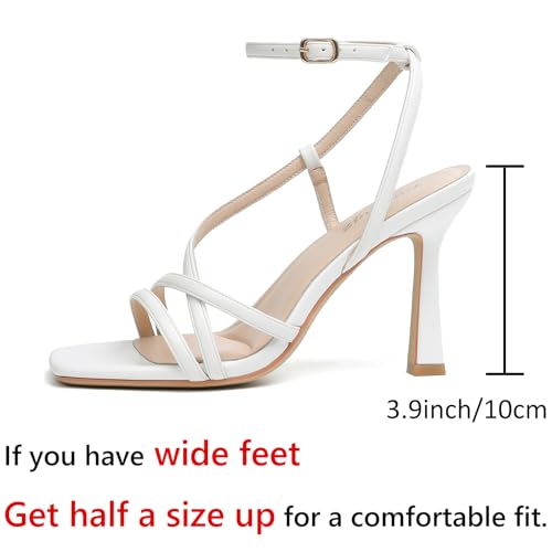 Image of RIBONGZ Block Heels Prom Heeled Sandals for Women Chunky Square Open Toe Strappy High Heels Ankle Strap Wedding Bridal Shoes High Heel Sandals for Party Dress