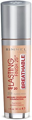 Rimmel London Lasting Finish Breathable Liquid Foundation, Moisturising Effect with Lightweight and Breathable SPF 20 Formula, Ivory, 30 ml