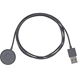 USB-Ladekabel mit magnetischem Puck, der mit Stiften in den Gehäuseboden der Uhr einrastet.