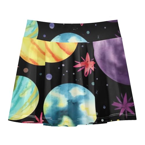 Floral Athletic Shorts for Girls Skorts Tennis Skirts Kids Flowy Skirt Colorful Watercolor Planets 4t