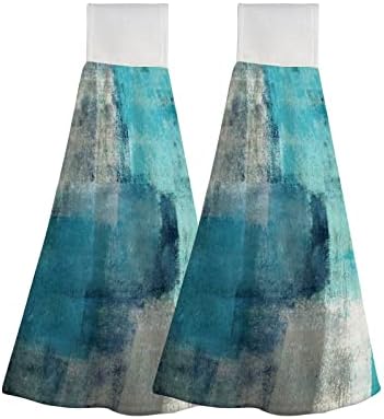 Turquoise Teal Abstract Art Painting Hanging Kitchen Dish Towel 2 Pack Hand Towels Soft Coral Velvet Decorative Hand Towels with Loop for Bathroom Tie Towel Absorbent Dish Towels…