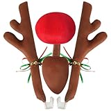 Christmas Car Reindeer Antlers with Red Nose, Tail & Jingle Bells Kit, Vehicle Xmas Decoration Rudolph Reindeer for SUV, Van, Truck