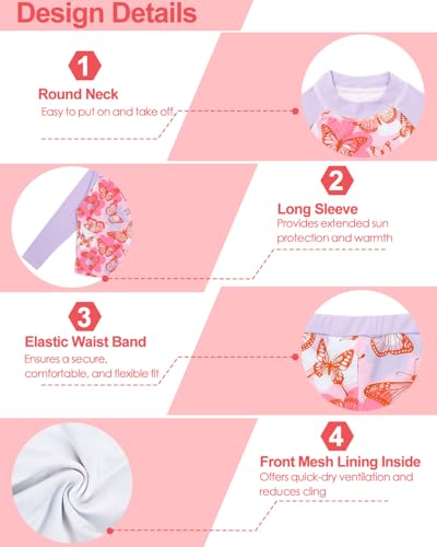 Image of babygoal Little Girl Rash Guard UPF 50+ Swimsuit 2-Piece, Long Sleeve Rashguard Bathing Suit Set for Girls 3-8 Years