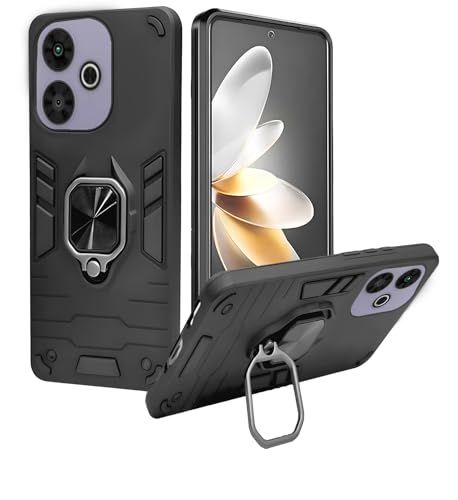 Image of Artistic Armor Bumper Back Case Cover for Mi Redmi 13 5G / Poco M6 Plus | Stylish Ring Holder & Inbuilt Stand | Shockproof TPU Protective Design | 360 Degree | Redmi 13 5G Back Cover - Black