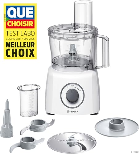 Bosch Kompakt-Küchenmaschine MultiTalent 3, 20 Funktionen, Rührschüssel 2,3 L, Universalmesser, Schneid-Raspel-Wendescheibe, Schlagscheibe (Sahne), Einfüllhilfe, Deckel, 800 W, weiß, MCM3100W 2