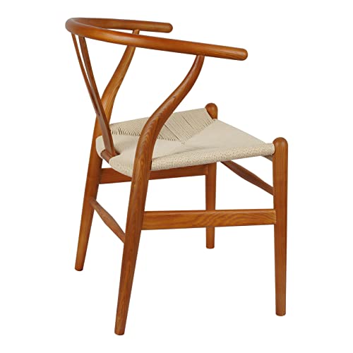 Tomile Wishbone Chair Y Chair Solid Wood Dining Chairs Rattan Armchair - Ash Wood (Chestnut Color Painting) #TOP9
