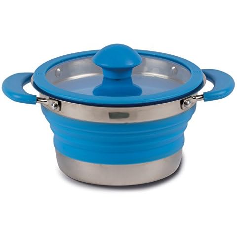 Leichter, faltbarer Topf aus Silikon und Stahl in blau 1 Liter Cover