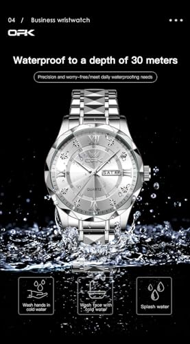 Image of OPK Watches for Men Diamond Roman Analog Mens Watches Waterproof Large Stainless Steel Men Wrist Watch Business Father Gift Watch Blue