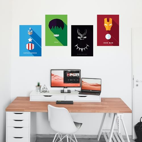 Image of CodersParadise Wood Pack Of 6 - Superhereos Wall Posters 8X12 Inch (A4 Size) Included Glue Dots Wall Decor Posters Wall Art For Bedroom, Living Room, Office