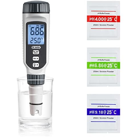 Dr.meter pH Meter, 0.01 High Accuracy Digital PH Tester with LCD Display, 0-14pH Measurement Range with Data Hold Water Quality Tester for Plants Nutrient, Pool, Hydroponic, Aquarium, Home Brewing Cover