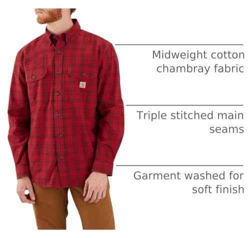 Image of Carhartt Men's Loose Fit Midweight Chambray Long-Sleeve Plaid Shirt