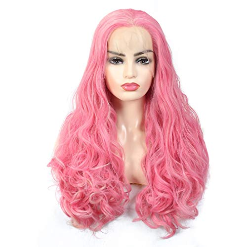 YYHR Pink Lace Front Wig 26 inch Lovely Pink Mix Blonde Color Long Wavy Wigs Heat Resistant Synthetic Hair Wig for Women(Free Gift Wig Cap)