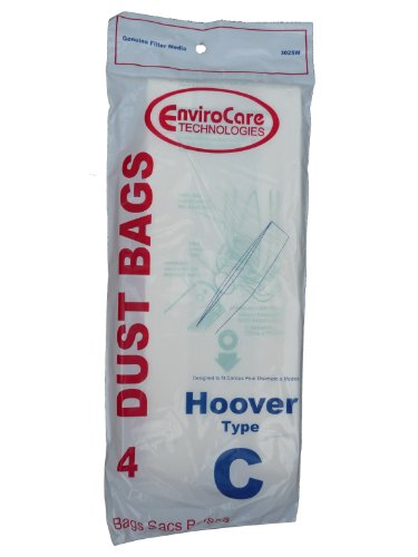 4 Hoover Type C Vacuum Bags for Convertible Upright, Bottom Fill Convertible, Lightweight, O/S Vacuum Cleaners, 43651-050, 43651050, 4010003C, 4010077C, 1340, 1350, 1351, 13560, 1370, 1372, 13290, 139