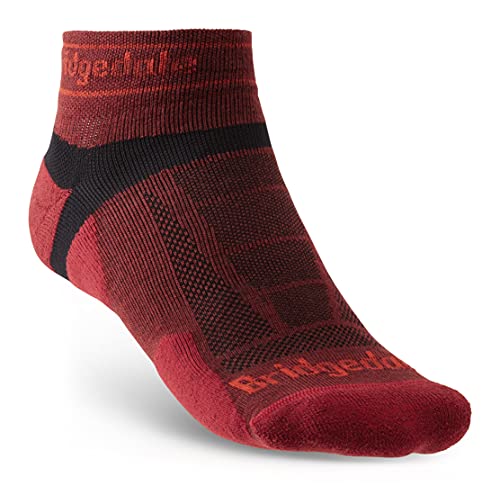 Bridgedale Mens Trail Run Ultralight T2 Merino Performance Ankle, Red, Medium