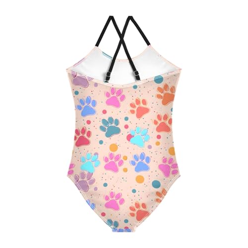 Rainbow Footprint Pattern Girls Swimsuit One Piece Bathing Suit Beach Swimwear with Adjustable Straps 3-10Years2