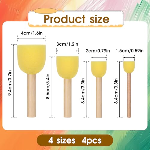 4PCS Round Sponges Brush Set Circle Art Sponge Brushes Paint Sponges for Acrylic Painting and Face Paint Sponge Paint Brush Arts and DIY Crafts, 4 Mixed Size, Yellow