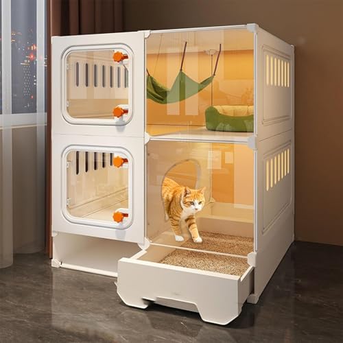 acmeer 猫 ケージ キャットケージ トイレ付き 大型 1/2/3段 引き出し 通気性が良い 脱走防止 掃除しやすい 大きい 透明引き戸 透明 取り外し可能 頑丈 保護 トイレ一体型 防臭 飛散軽減 おしゃれ 猫用 室内小屋 快適なスペース DIY ベ