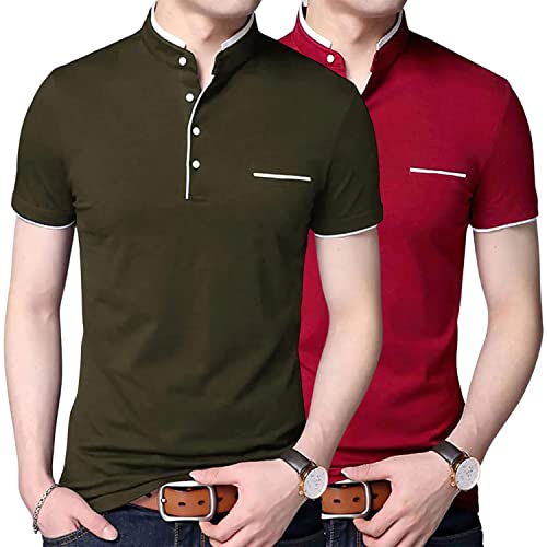 Image of Pixie Fashion Stylish and Handsome Mandarin Collar Half Sleeve T Shirt for Men Combo (Pack of 2)