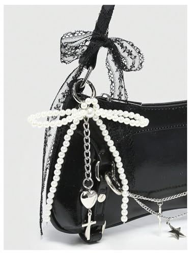 Image of Verdusa Women's Y2K Purse Coquette Bow Tie Vintage Shoulder Bags Lace PU Leather Kawaii Handbag