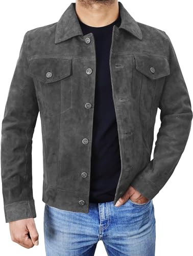 Image of Men's Suede Leather Jacket - Western Style Cowboy Trucker Leather Jackets for Adult Outerwear
