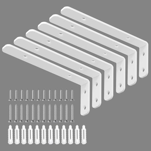 LSK 6PCS L Bracket L 5H 2 Shelf Support Bracket Max Load :42lb White