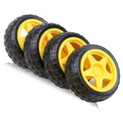 Image of Pack Of 4 65mm Robot Wheel-Reinforced Nylon-Sturdy Rubber-Increased Friction-Durable Rubber Tire-For BO Motors-Black And Yellow-