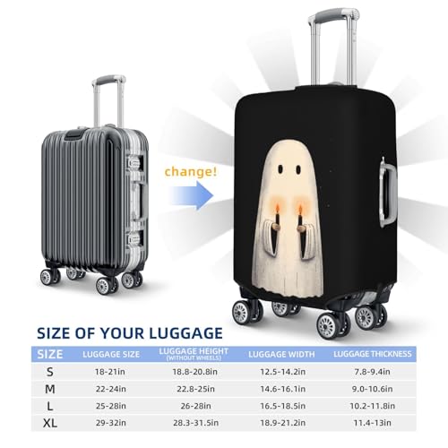 Cute Ghost Holding Two Candles Elastic Travel Luggage Covers Dustproof Scratch-Resistant Suitcase Protector Fit 22-24 Inch4