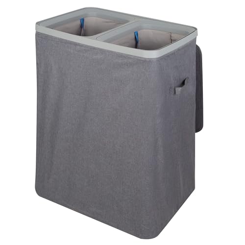 AKTIVE Max Home Cesto ropa sucia doble 100 L, Polietileno, Bolsas extraíbles, Tapa abatible, Asas laterales, Diseño gris oscuro, Clasificar ropa blanca y color, Cesta ropa (12312)