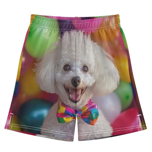 DOMIKING Balloon White Teddy Kids Shorts Pull-on Boys Shorts with Elastic Waist Casual Athletic Pants for Playwear Outdoor