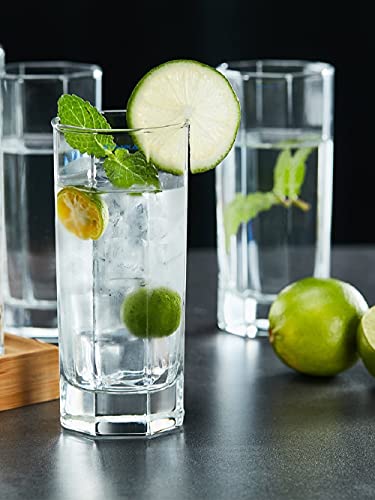 Image of SYANKA Italian Premium Juice Glasses Set of 8 Transparent, 300ml, Stylish and Crystal Highball Glasses for Drinking Water, Juice and Cocktails