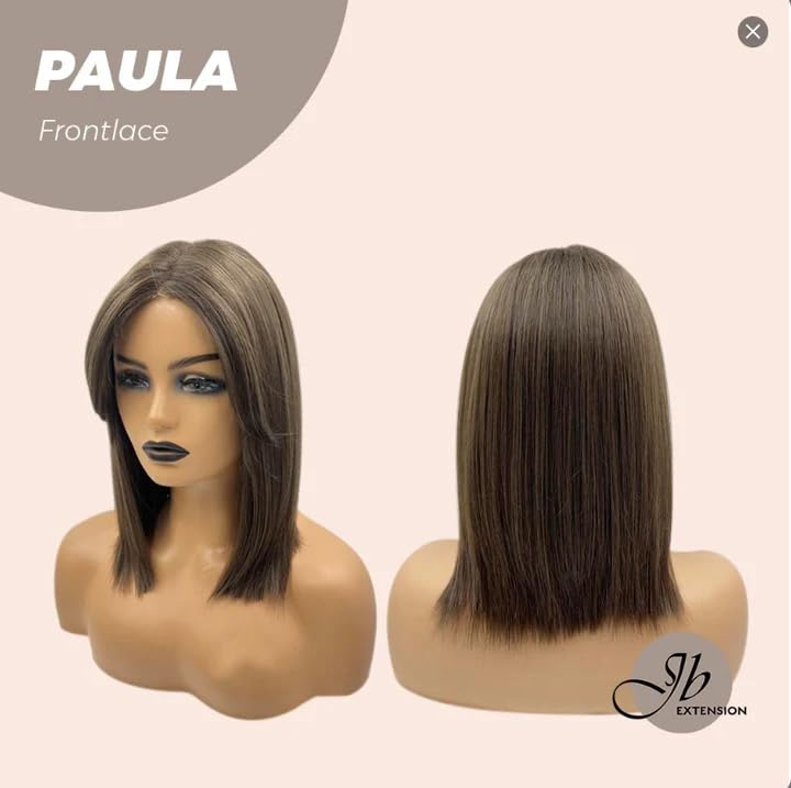 Miniatura 5 de JBEXTENSION PAULA - Peluca de encaje frontal precortada, pelucas rectas de corte Bob marrón claro para mujer, pelucas sintéticas naturales para uso